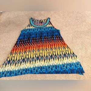 Fashion Bug Blue Patterned Tunic Top Beaded Collar. Size 1X